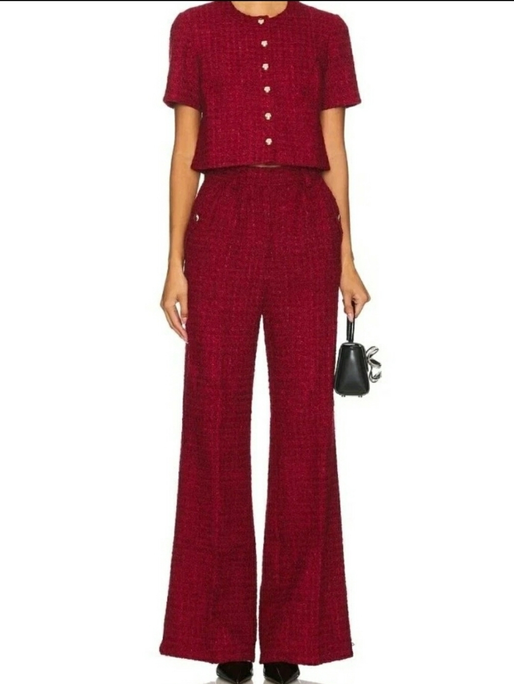 Amanda Uprichard Luxury Set bouclé Blazer And Pants,Size S, Red